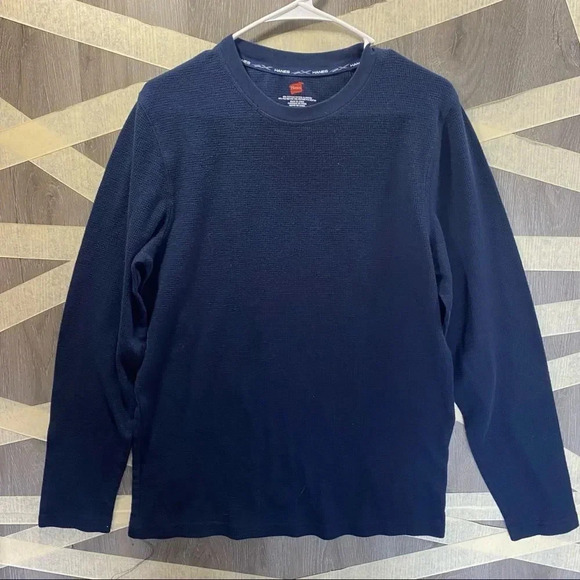 Hanes X-Temp Thermal Top Navy Blue Sz Medium - Picture 1 of 2